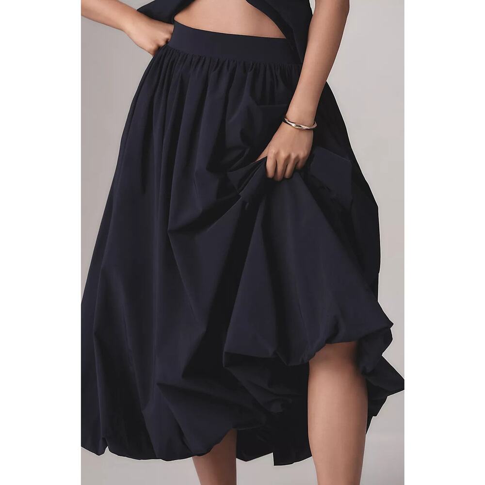 Extro&Vert Lily Bubble Hem Pull-On Midi Skirt Nav… - image 5